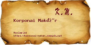 Korponai Makár névjegykártya